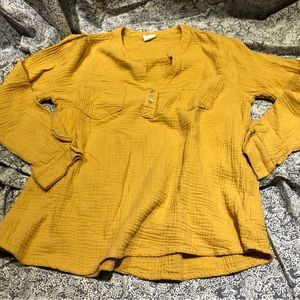 Mustard Yellow Women's Gauze Henley Blouse